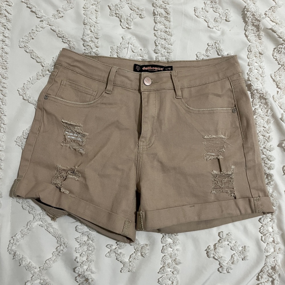 Dollhouse Tan Distressed Jean Shorts